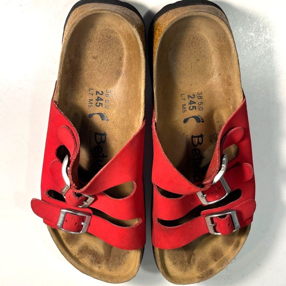 Birkenstock Betula Red Suede Clogs W SZ 7, M SZ 5 - Picture 2 of 5